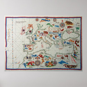 Póster Mapa 1563 del renacimiento Europa