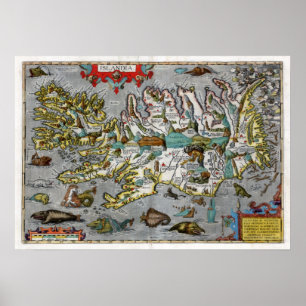 Póster Mapa 1595 de Islandia