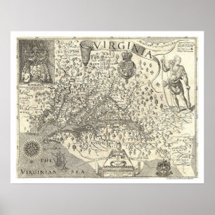 Póster Mapa 1624 de Virginia John Smith