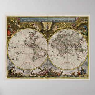 Póster Mapa 1664 del mundo