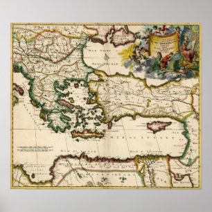 Póster Mapa 1690 de mediterráneo del este