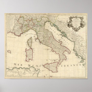 Póster Mapa 1700 de Italia