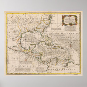 Póster Mapa 1720 de las Antillas de Manuel Bowen