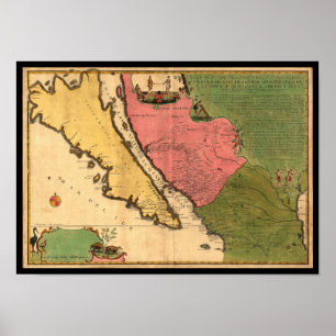 Póster Mapa 1720 - La Californie ou Nouvelle Caroline