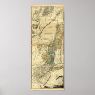 Póster mapa 1776 de Nueva York, de New Jersey y de Quebec