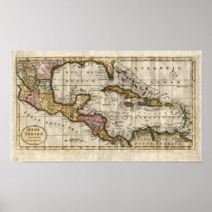 Póster Mapa 1790 de las Antillas del fenómeno y de
