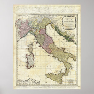Póster Mapa 1794 de D'Anville Italia del Bourguignon de