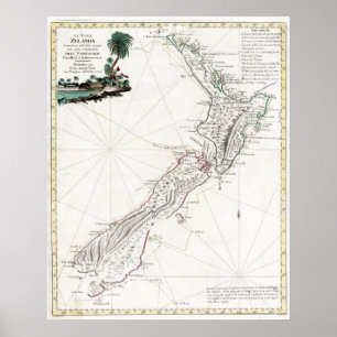 Póster Mapa 1794 de Nueva Zelanda