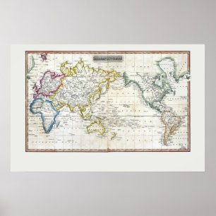 Póster Mapa 1817 del mundo