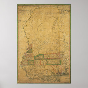 Póster Mapa 1820 de Mississippi