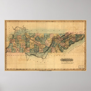 Póster Mapa 1826 de Tennessee