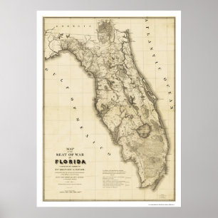 Póster Mapa 1839 de la guerra semiolímpica en Florida