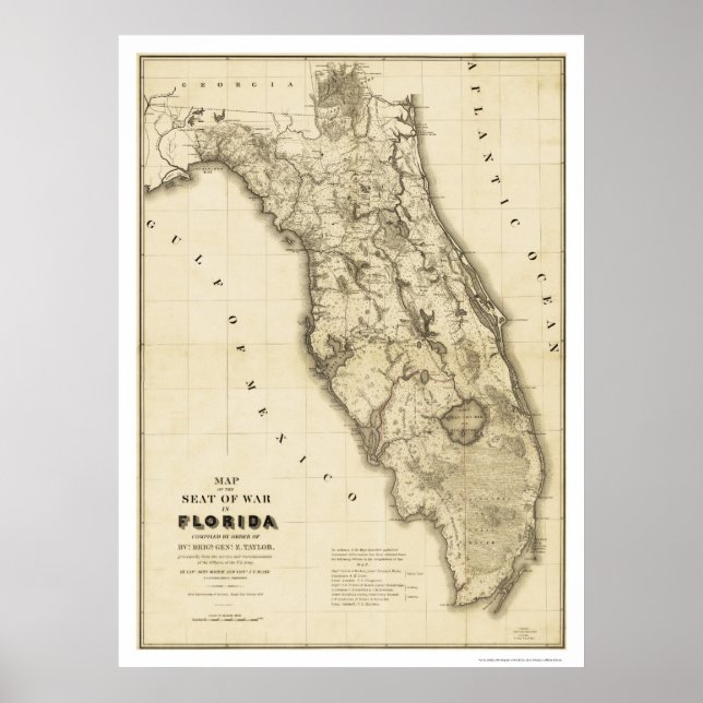 Póster Mapa 1839 de la guerra semiolímpica en Florida (Frente)