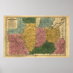 Póster Mapa 1839 de los Estados Unidos occidentales