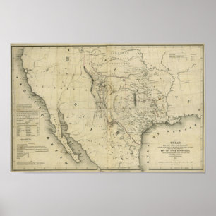 Póster Mapa 1844 de Tejas y los países adyacentes