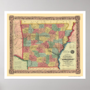 Póster Mapa 1854 del ferrocarril de Arkansas