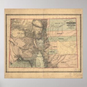 Póster Mapa 1862 del territorio de Colorado
