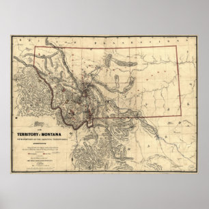 Póster mapa 1865 del territorio de Montana