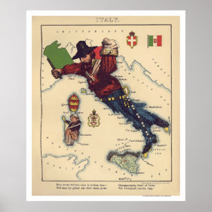 Póster Mapa 1868 de la caricatura de Italia