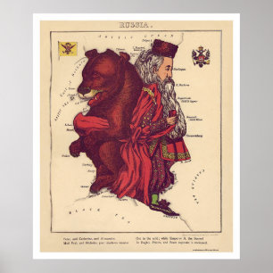 Póster Mapa 1868 de la caricatura de Rusia