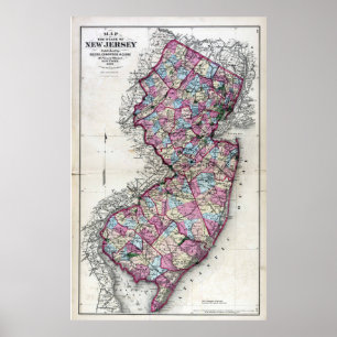 Póster Mapa 1872 de New Jersey
