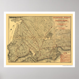 Póster Mapa 1874 del ferrocarril de la ciudad de Brooklyn