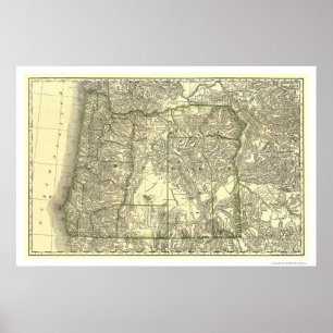 Póster Mapa 1876 del ferrocarril de Oregon