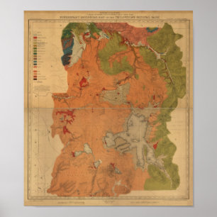 Póster Mapa 1878, Wyoming del parque de Yellowstone del