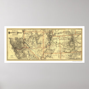 Póster Mapa 1882 del carril de California y de Nevada