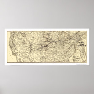 Póster Mapa 1888 del ferrocarril de la isla de la roca