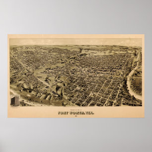 Póster Mapa 1891 opinión de ojo de pájaros de Fort Worth,
