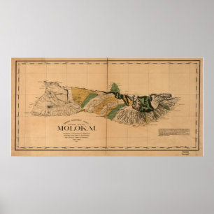 Póster Mapa 1897 de Molokai - isla hawaiana