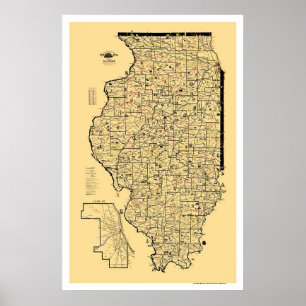 Póster Mapa 1897 del ferrocarril de Illinois