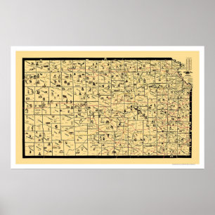 Póster Mapa 1897 del ferrocarril de Kansas
