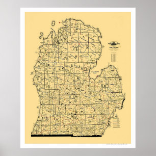Póster Mapa 1897 del ferrocarril de Michigan