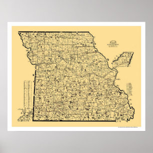 Póster Mapa 1897 del ferrocarril de Missouri