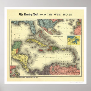 Póster Mapa 1898 de las Antillas Evening Post