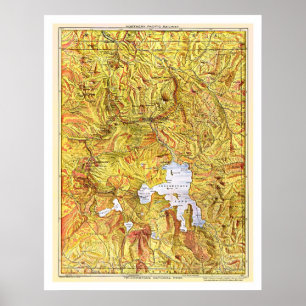 Póster Mapa 1903 de Yellowstone del ferrocarril