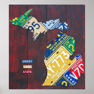 Póster Mapa 2017 de la placa de Michigan