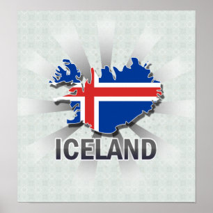 Póster Mapa 2,0 de la bandera de Islandia