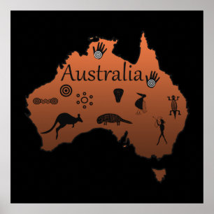 Póster mapa aborigen australiano con símbolos