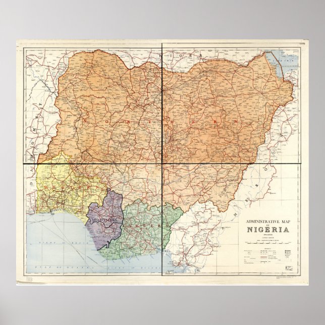 Póster Mapa administrativo de Nigeria (1965) (Frente)
