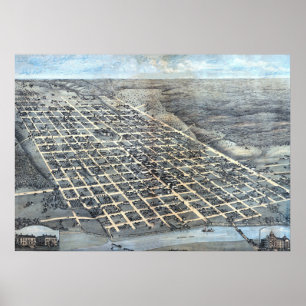 Póster Mapa aéreo antiguo de la ciudad de Austin, Texas, 