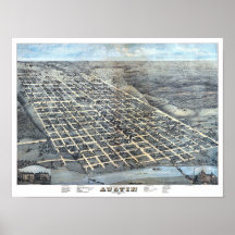 Mapa aéreo antiguo de la ciudad de Austin, Texas d