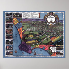 Póster Mapa aéreo antiguo de la ciudad de Los Ángeles, Ca