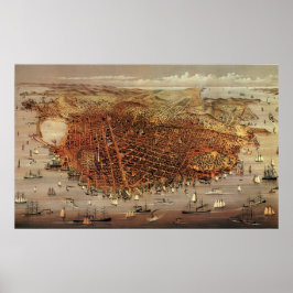 Póster Mapa aéreo antiguo de San Francisco, California