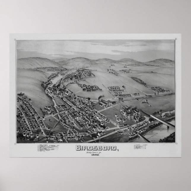 Póster Mapa aéreo Birdsboro PA Pennsylvania Poster 1890 (Frente)