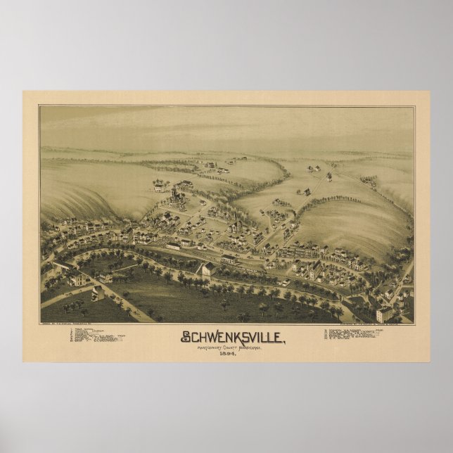 Póster Mapa aéreo de 1894 Schwenksville PA Pennsylvania (Frente)
