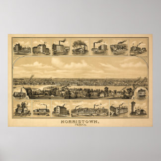 Póster Mapa aéreo de Norristown PA Pennsylvania 1881