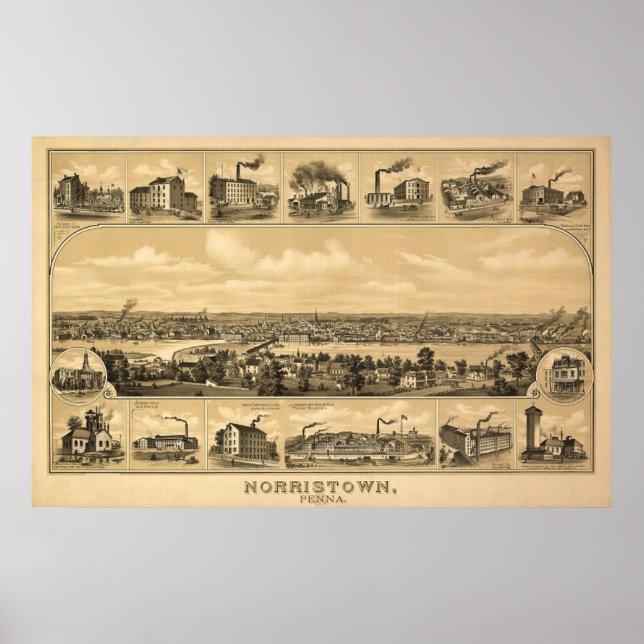 Póster Mapa aéreo de Norristown PA Pennsylvania 1881 (Frente)